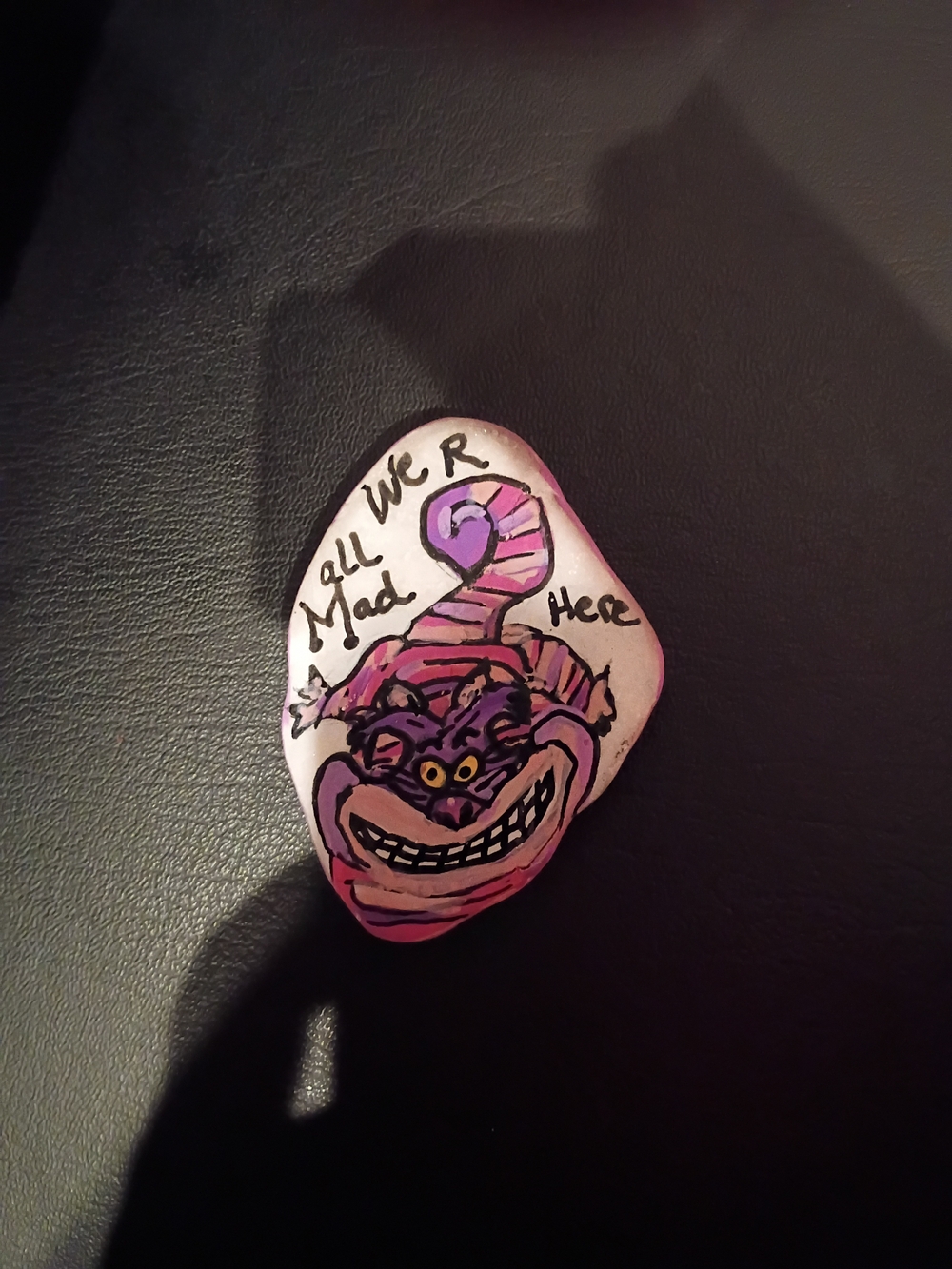 Disney Cheshire Cat Pink Purple Painted Rock